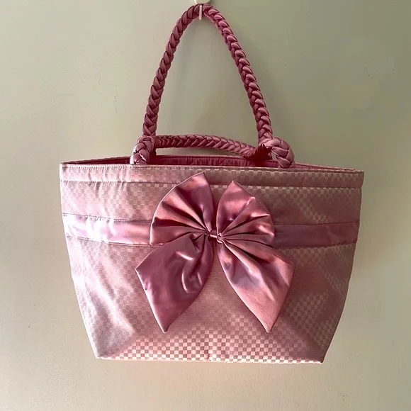 Naraya checkered pink quilted bow tote shoulder bag - Picture 1 of 15